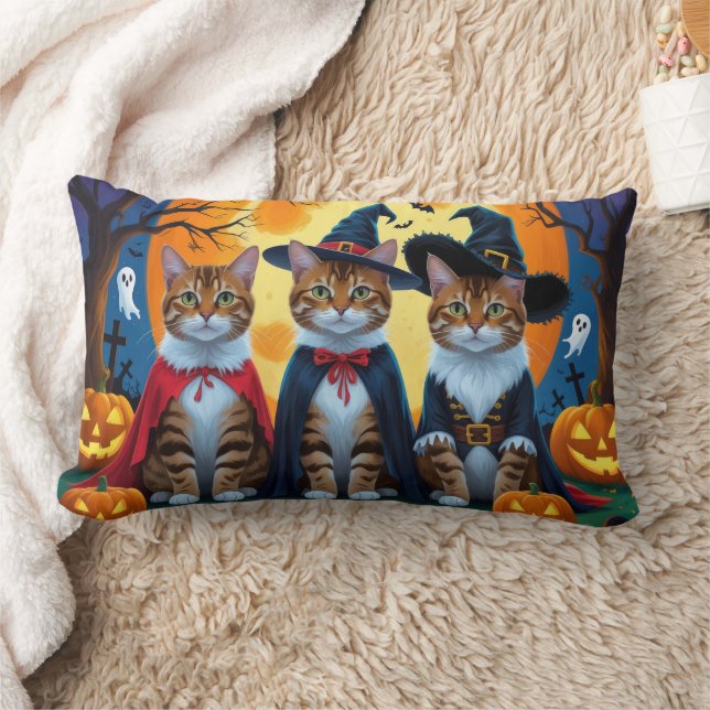 Bengal Cats Pumpkin Halloween Funny Lumbar Pillow (Blanket)