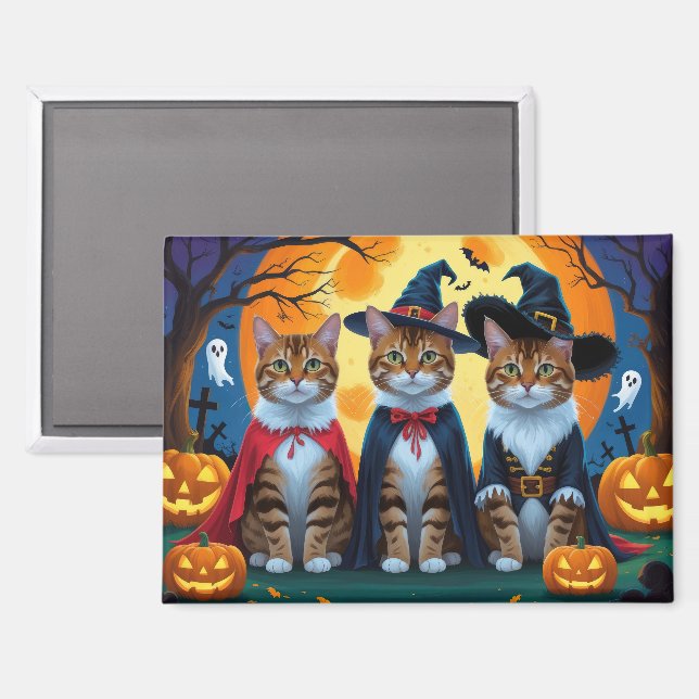 Bengal Cats Pumpkin Halloween Funny Magnet (Front/Back)