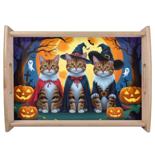 Bengal Cats Pumpkin Halloween Funny Serving Tray (Front)