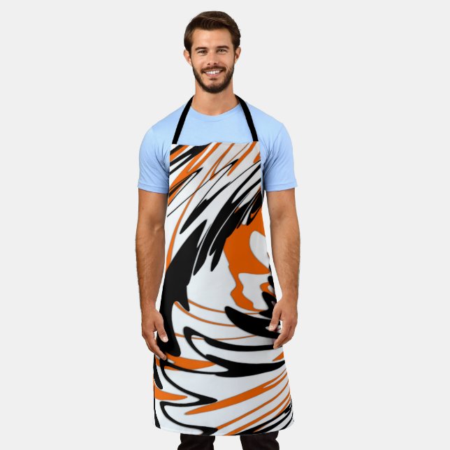 Bengal Colors Squiggly Orange and Black Lines Apron (Worn)