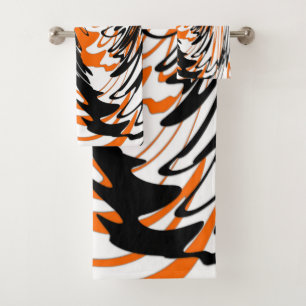Bengal Colors Squiggly Orange and Black Lines Bath Towel Set