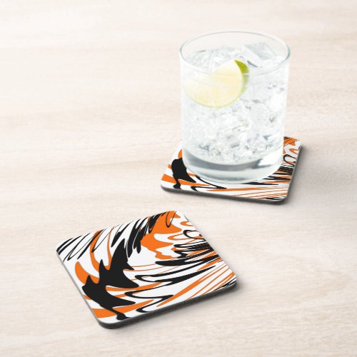 Bengal Colors Squiggly Orange and Black Lines Beverage Coaster