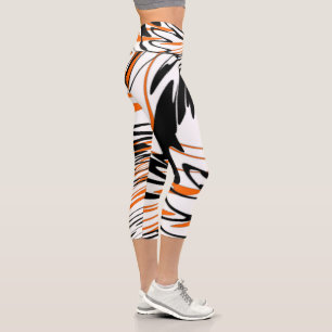 Bengal Colors Squiggly Orange and Black Lines Capri Leggings