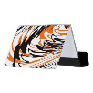Bengal Colors Squiggly Orange and Black Lines Desk Business Card Holder