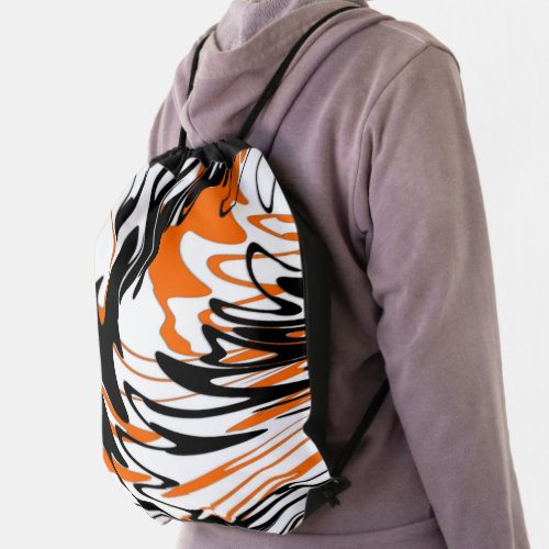 Bengal Colors Squiggly Orange and Black Lines Drawstring Bag