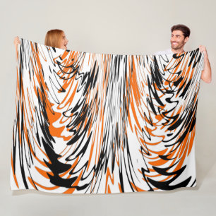 Bengal Colors Squiggly Orange and Black Lines Fleece Blanket