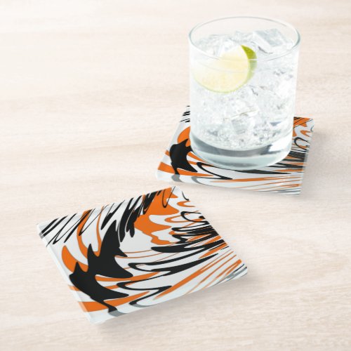 Bengal Colors Squiggly Orange and Black Lines Glass Coaster