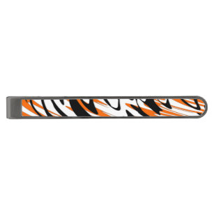 Bengal Colors Squiggly Orange and Black Lines Gunmetal Finish Tie Bar