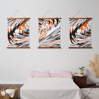 Bengal Colors Squiggly Orange and Black Lines Hanging Tapestry