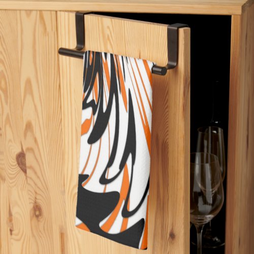 Bengal Colors Squiggly Orange and Black Lines Kitchen Towel