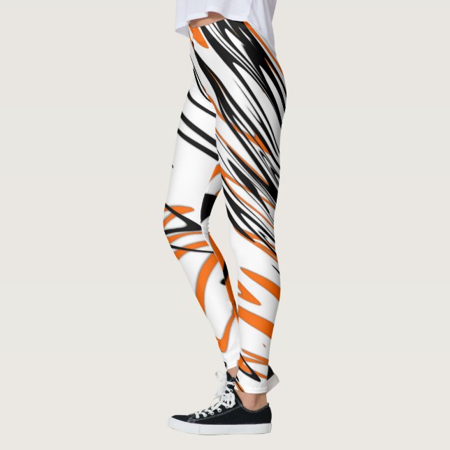Bengal Colors Squiggly Orange and Black Lines Leggings (Left)
