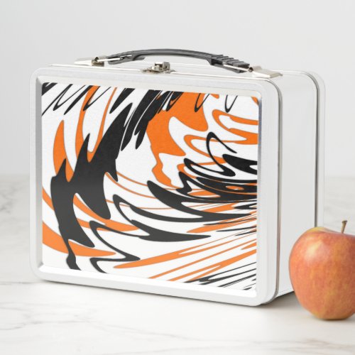 Bengal Colors Squiggly Orange and Black Lines Metal Lunch Box