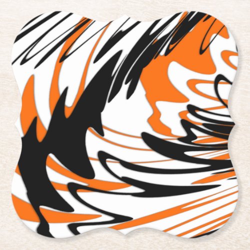 Bengal Colors Squiggly Orange and Black Lines Paper Coaster