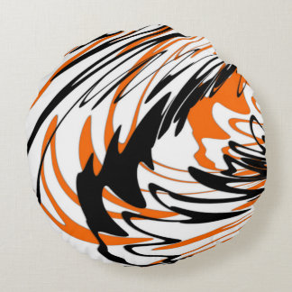 Bengal Colors Squiggly Orange and Black Lines Round Pillow