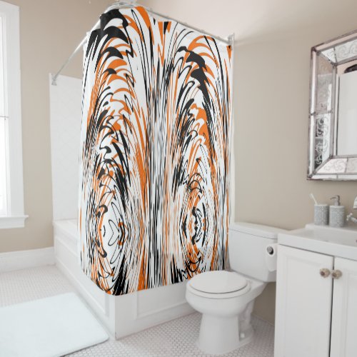 Bengal Colors Squiggly Orange and Black Lines Shower Curtain