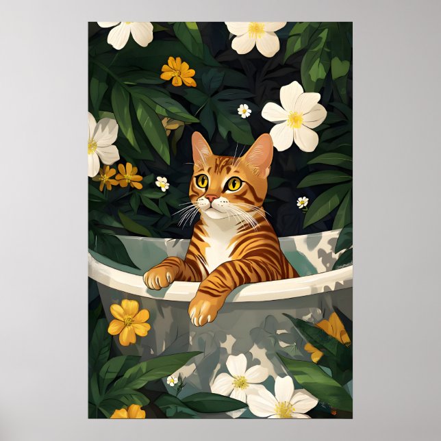 Bengal In Bathtub Poster, Funny Cat Poster, Bengal Poster (Front)