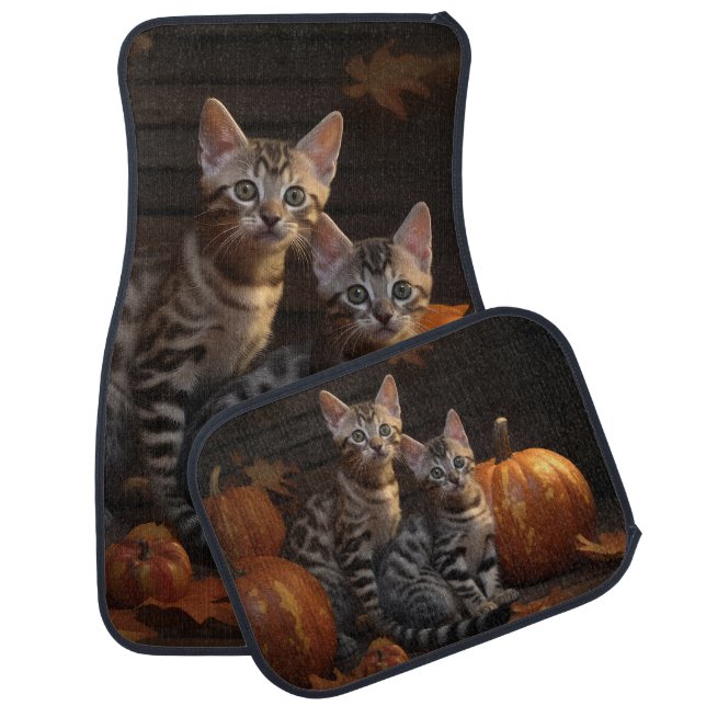 Bengal Kitten Autumn Delight Pumpkin  Car Floor Mat (Set)