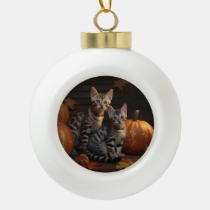 Bengal Kitten Autumn Delight Pumpkin Ceramic Ball Christmas Ornament