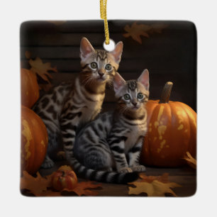 Bengal Kitten Autumn Delight Pumpkin Ceramic Ornament