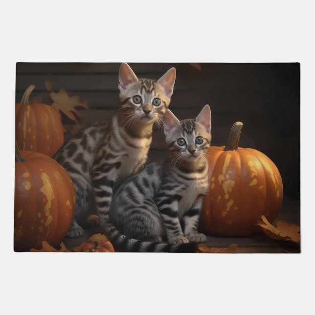 Bengal Kitten Autumn Delight Pumpkin  Doormat (Front)