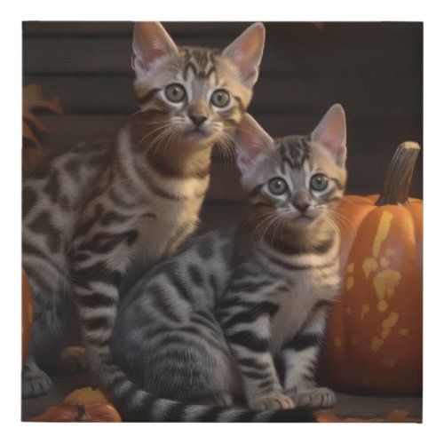Bengal Kitten Autumn Delight Pumpkin  Faux Canvas Print