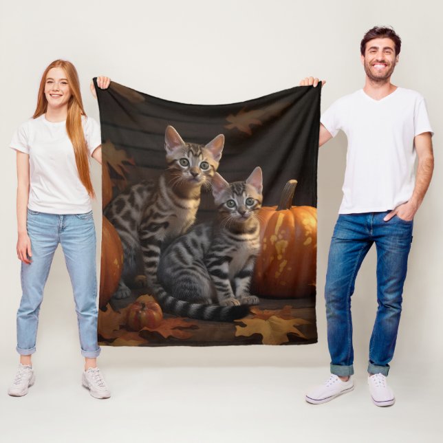 Bengal Kitten Autumn Delight Pumpkin  Fleece Blanket (In Situ)