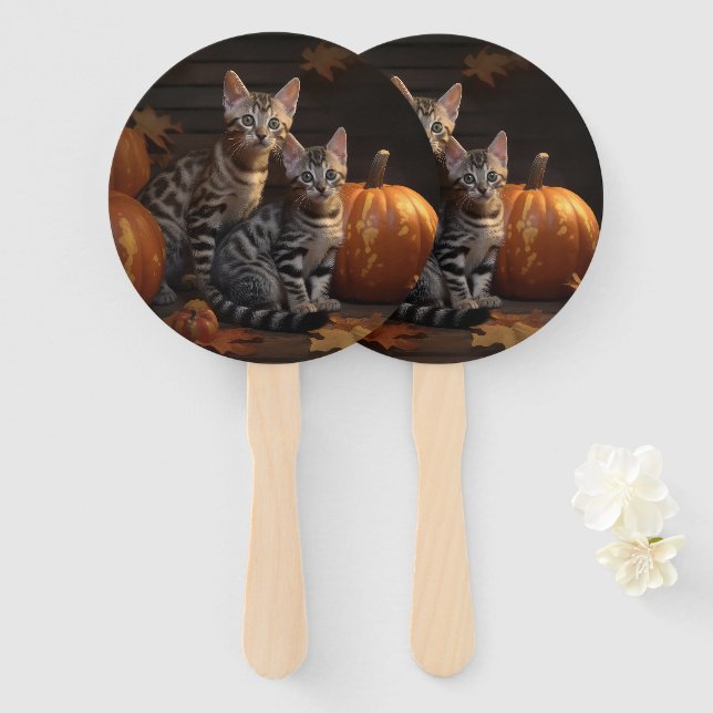 Bengal Kitten Autumn Delight Pumpkin  Hand Fan (Front and Back)