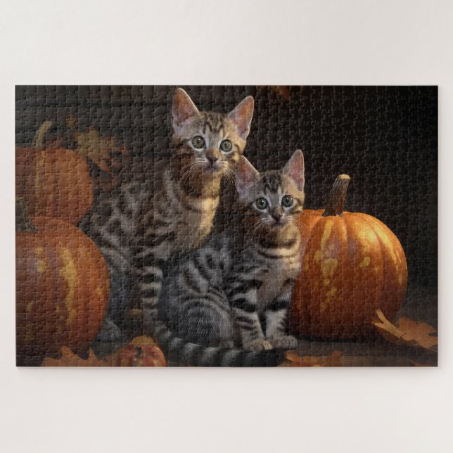Bengal Kitten Autumn Delight Pumpkin  Jigsaw Puzzle (Horizontal)