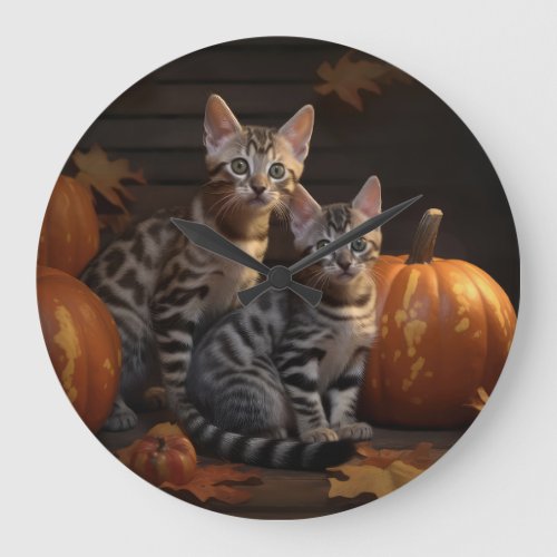 Bengal Kitten Autumn Delight Pumpkin  Large Clock