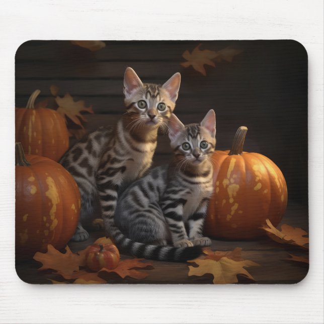 Bengal Kitten Autumn Delight Pumpkin  Mouse Pad (Front)