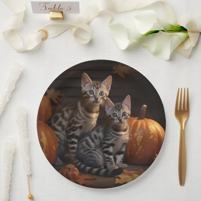 Bengal Kitten Autumn Delight Pumpkin  Paper Plates (Wedding)
