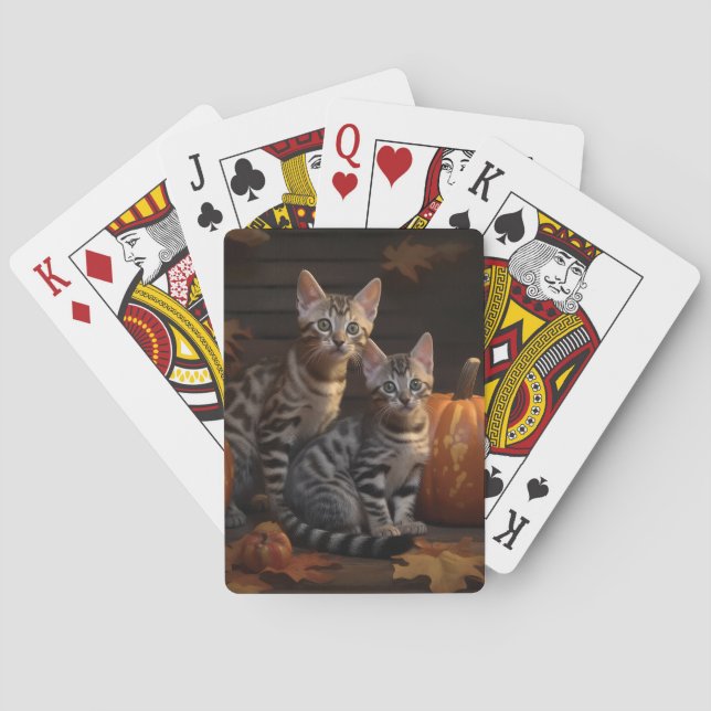 Bengal Kitten Autumn Delight Pumpkin  Poker Cards (Back)