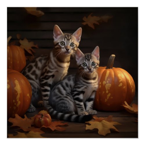 Bengal Kitten Autumn Delight Pumpkin  Poster