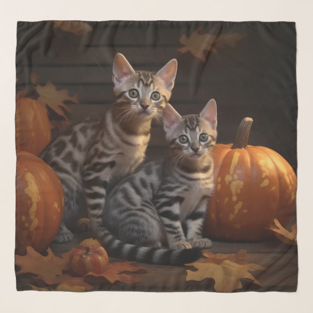 Bengal Kitten Autumn Delight Pumpkin  Scarf (Front)