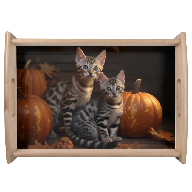 Bengal Kitten Autumn Delight Pumpkin  Serving Tray (Front)