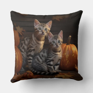 Bengal Kitten Autumn Delight Pumpkin Throw Pillow
