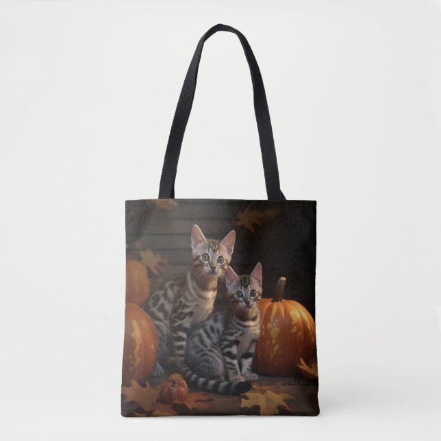 Bengal Kitten Autumn Delight Pumpkin  Tote Bag (Front)