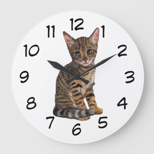 Bengal Kitten Color Pencil Drawing CAT Large Clock