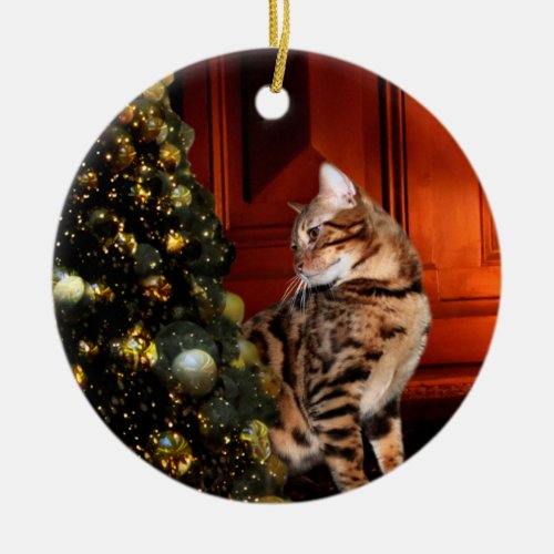 Bengal Kitty Christmas Ceramic Ornament