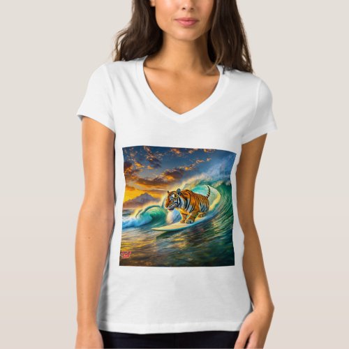 Bengal On A Surfboard Design By Rich AMeN Gill T_Shirt
