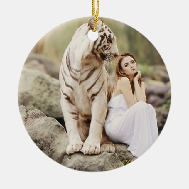 Bengal Tiger and Lady Ceramic Ornament (Front)
