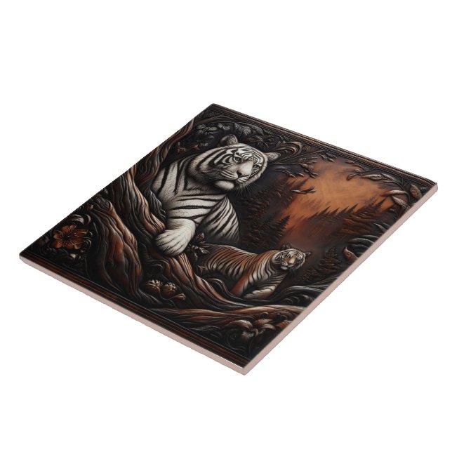 Bengal Tiger Family Among Forest Foliage Ceramic Tile (Side)