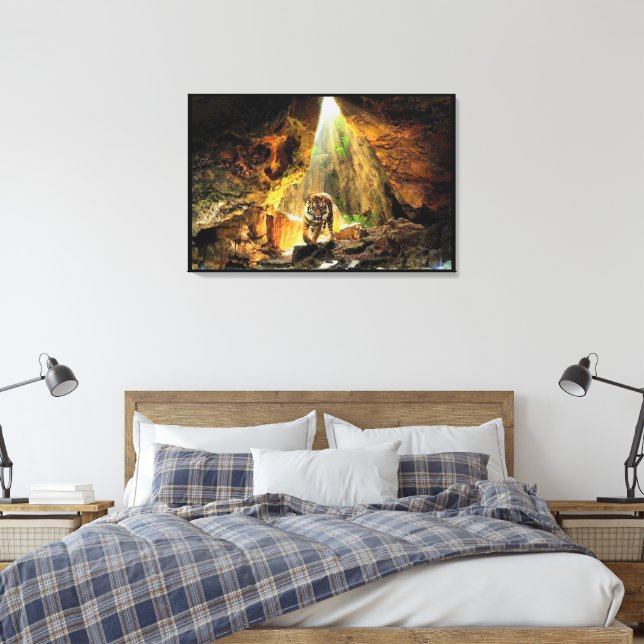 Bengal Tiger In Cave Wrapped Canvas Print (Insitu(Bedroom))