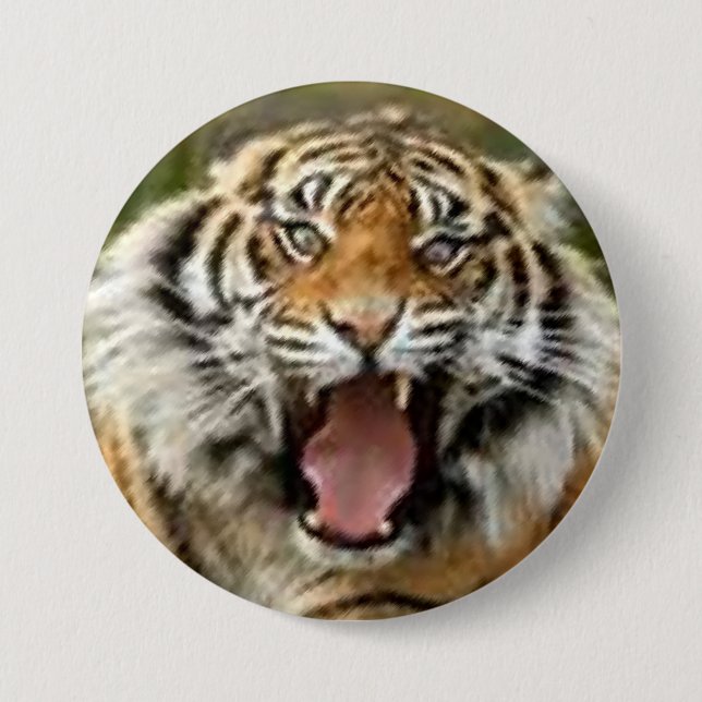 Bengal tiger in full rage cute button design (Front)