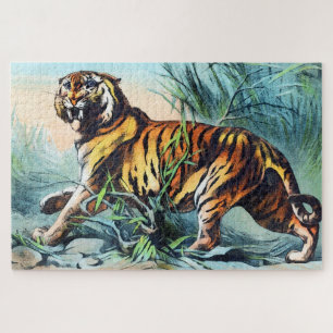 Bengal Tiger in the long grass with the blue sky Jigsaw Puzzle