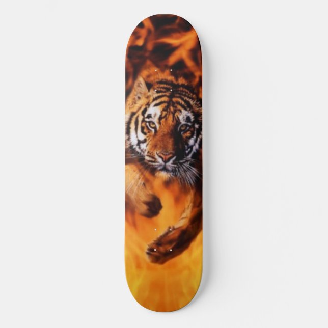 Bengal Tiger Jumping Flames SB Skateboard Deck (Front)