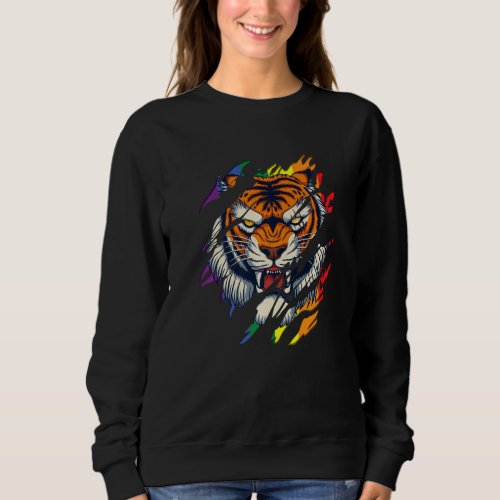 Bengal Tiger Lgbt Gay Pride Tiger Scratch Tear  Sweatshirt