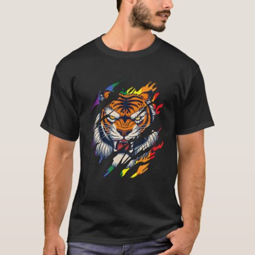 Bengal Tiger LGBT Gay Pride Tiger Scratch Tear T_Shirt