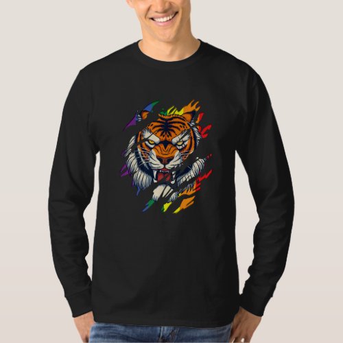 Bengal Tiger Lgbt Gay Pride Tiger Scratch Tear  T_Shirt
