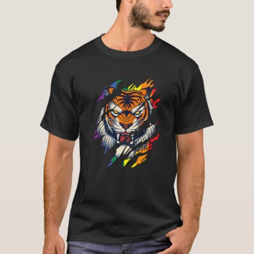 Bengal Tiger Lgbt Gay Pride Tiger Scratch Tear  T_Shirt